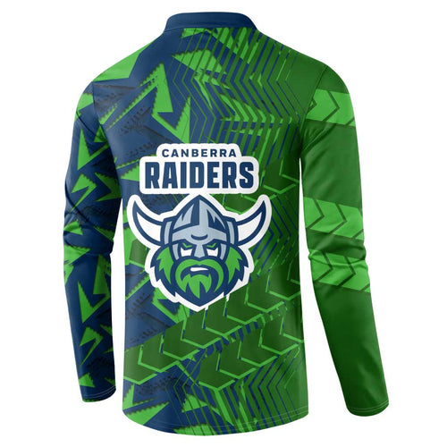 Canberra Raiders Rugby Button Sweatshirt Fierce Mascot Geometric Tribal Art
