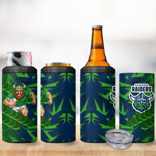 Canberra Raiders Rugby 4 in 1 Can Cooler Tumbler Fierce Mascot Geometric Tribal Art