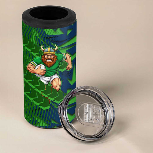 Canberra Raiders Rugby 4 in 1 Can Cooler Tumbler Fierce Mascot Geometric Tribal Art