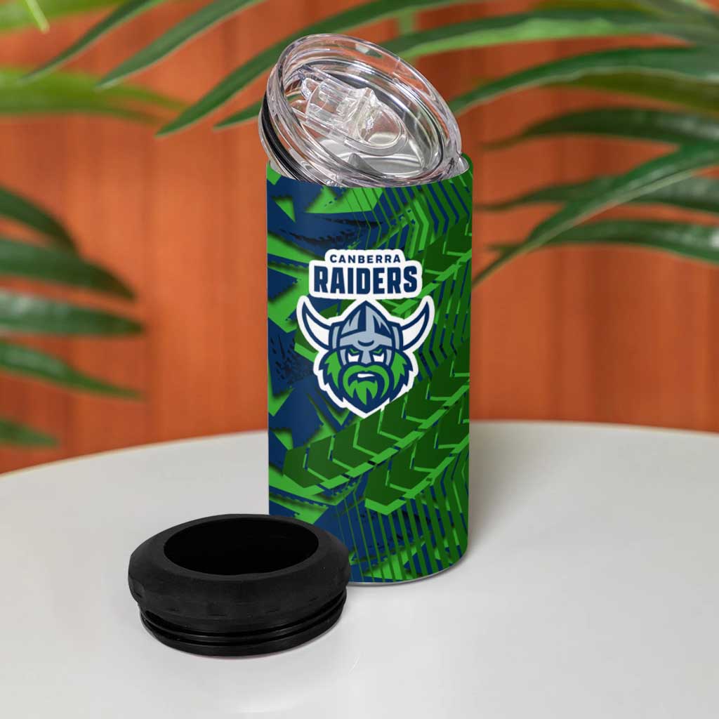 Canberra Raiders Rugby 4 in 1 Can Cooler Tumbler Fierce Mascot Geometric Tribal Art