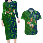 Canberra Raiders Rugby Couples Matching Long Sleeve Bodycon Dress and Hawaiian Shirt Fierce Mascot Geometric Tribal Art