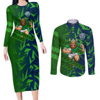 Canberra Raiders Rugby Couples Matching Long Sleeve Bodycon Dress and Long Sleeve Button Shirt Fierce Mascot Geometric Tribal Art
