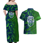 Canberra Raiders Rugby Couples Matching Off Shoulder Maxi Dress and Hawaiian Shirt Fierce Mascot Geometric Tribal Art