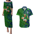 Canberra Raiders Rugby Couples Matching Puletasi and Hawaiian Shirt Fierce Mascot Geometric Tribal Art