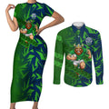 Canberra Raiders Rugby Couples Matching Short Sleeve Bodycon Dress and Long Sleeve Button Shirt Fierce Mascot Geometric Tribal Art