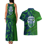 Canberra Raiders Rugby Couples Matching Tank Maxi Dress and Hawaiian Shirt Fierce Mascot Geometric Tribal Art