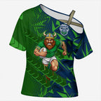 Canberra Raiders Rugby Cross Shoulder Shirt Fierce Mascot Geometric Tribal Art