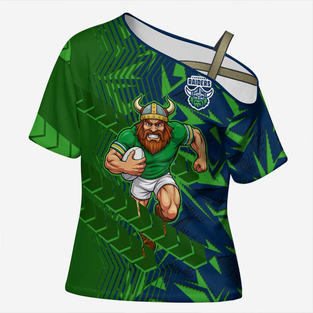 Canberra Raiders Rugby Cross Shoulder Shirt Fierce Mascot Geometric Tribal Art