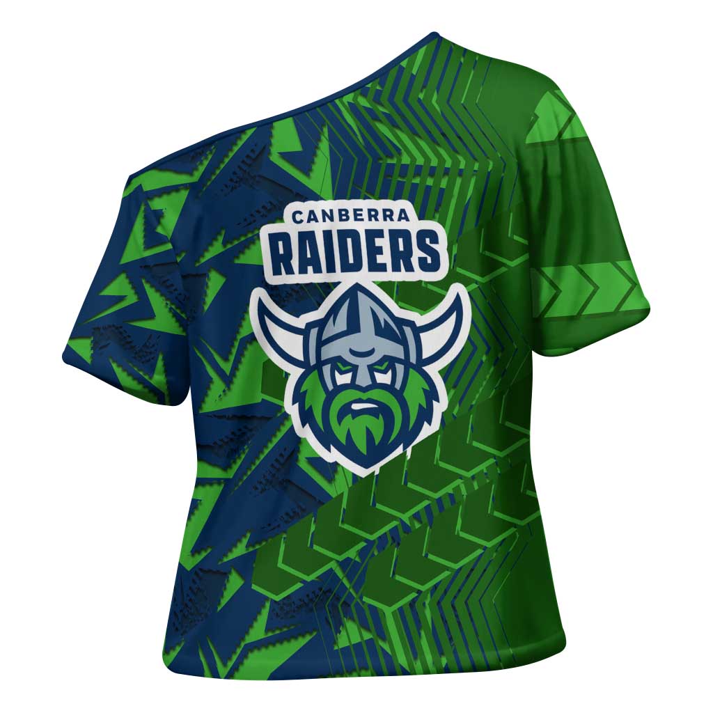 Canberra Raiders Rugby Cross Shoulder Shirt Fierce Mascot Geometric Tribal Art