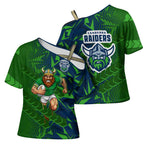 Canberra Raiders Rugby Cross Shoulder Shirt Fierce Mascot Geometric Tribal Art
