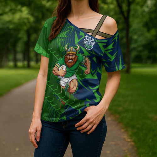 Canberra Raiders Rugby Cross Shoulder Shirt Fierce Mascot Geometric Tribal Art
