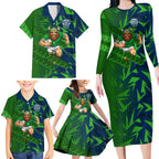 Canberra Raiders Rugby Family Matching Long Sleeve Bodycon Dress and Hawaiian Shirt Fierce Mascot Geometric Tribal Art