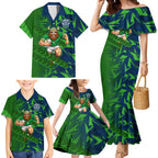 Canberra Raiders Rugby Family Matching Mermaid Dress and Hawaiian Shirt Fierce Mascot Geometric Tribal Art