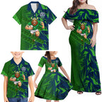 Canberra Raiders Rugby Family Matching Off Shoulder Maxi Dress and Hawaiian Shirt Fierce Mascot Geometric Tribal Art