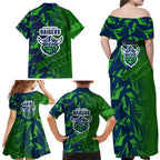 Canberra Raiders Rugby Family Matching Off Shoulder Maxi Dress and Hawaiian Shirt Fierce Mascot Geometric Tribal Art