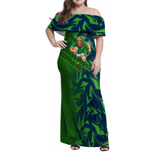 Canberra Raiders Rugby Family Matching Off Shoulder Maxi Dress and Hawaiian Shirt Fierce Mascot Geometric Tribal Art