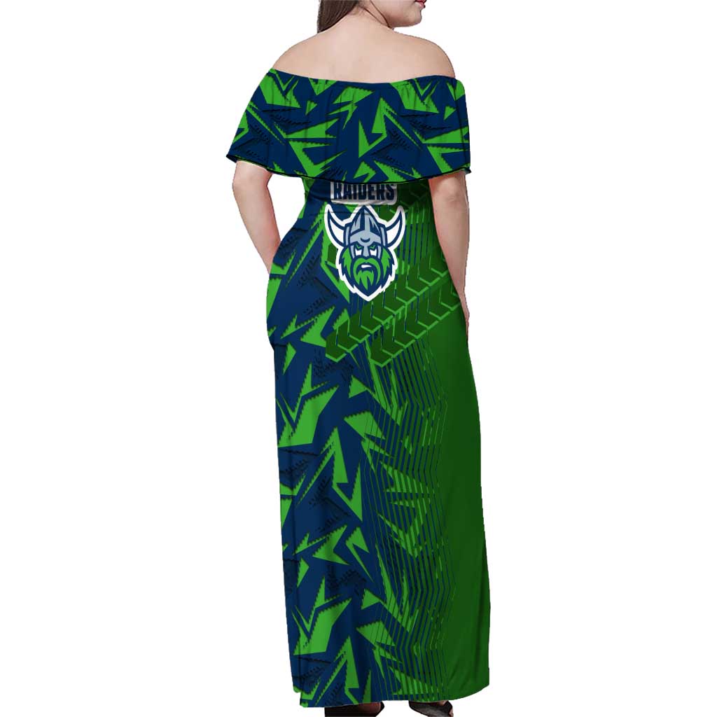 Canberra Raiders Rugby Family Matching Off Shoulder Maxi Dress and Hawaiian Shirt Fierce Mascot Geometric Tribal Art
