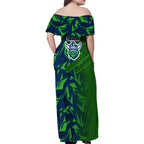 Canberra Raiders Rugby Family Matching Off Shoulder Maxi Dress and Hawaiian Shirt Fierce Mascot Geometric Tribal Art
