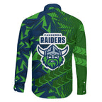 Canberra Raiders Rugby Family Matching Off Shoulder Short Dress and Hawaiian Shirt Fierce Mascot Geometric Tribal Art