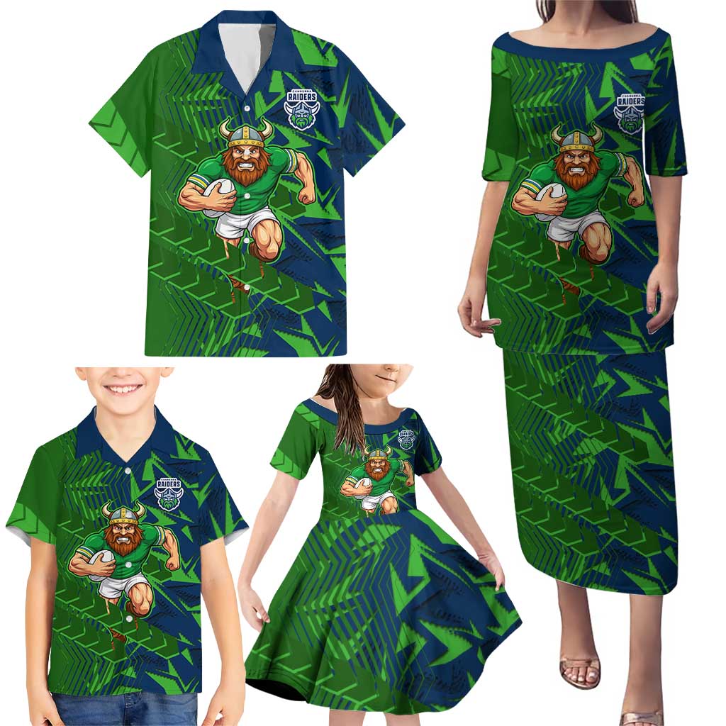 Canberra Raiders Rugby Family Matching Puletasi and Hawaiian Shirt Fierce Mascot Geometric Tribal Art