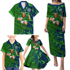 Canberra Raiders Rugby Family Matching Puletasi and Hawaiian Shirt Fierce Mascot Geometric Tribal Art