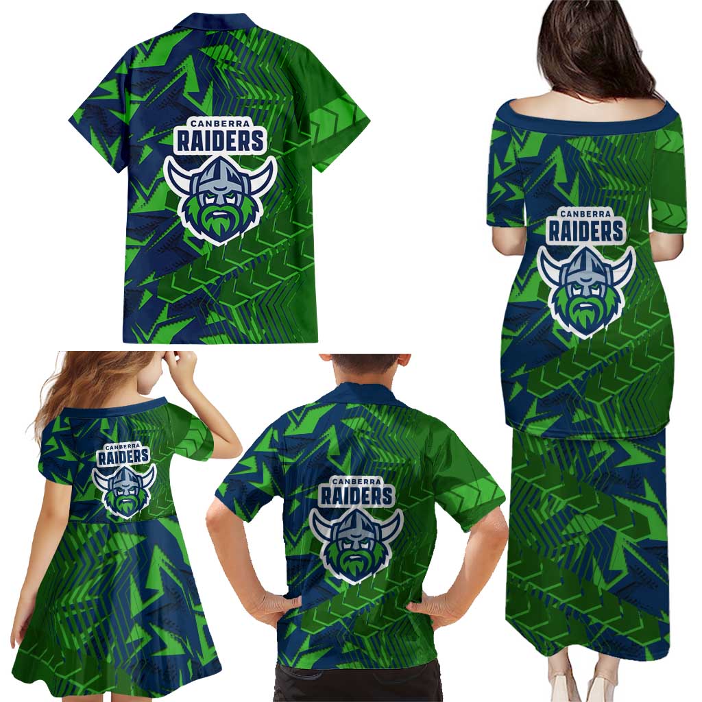 Canberra Raiders Rugby Family Matching Puletasi and Hawaiian Shirt Fierce Mascot Geometric Tribal Art