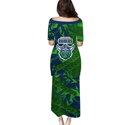 Canberra Raiders Rugby Family Matching Puletasi and Hawaiian Shirt Fierce Mascot Geometric Tribal Art