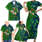 Canberra Raiders Rugby Family Matching Short Sleeve Bodycon Dress and Hawaiian Shirt Fierce Mascot Geometric Tribal Art
