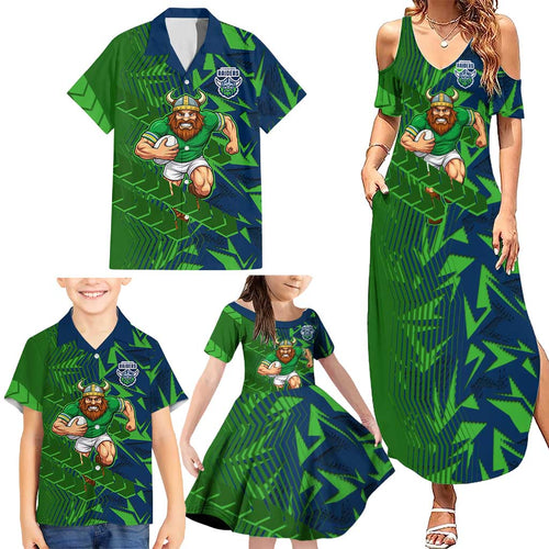 Canberra Raiders Rugby Family Matching Summer Maxi Dress and Hawaiian Shirt Fierce Mascot Geometric Tribal Art