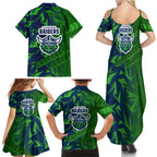 Canberra Raiders Rugby Family Matching Summer Maxi Dress and Hawaiian Shirt Fierce Mascot Geometric Tribal Art