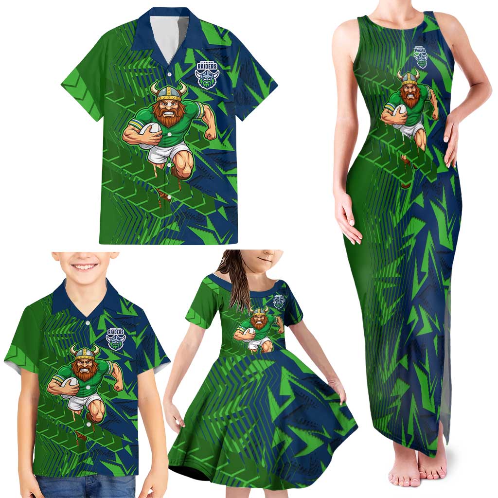 Canberra Raiders Rugby Family Matching Tank Maxi Dress and Hawaiian Shirt Fierce Mascot Geometric Tribal Art