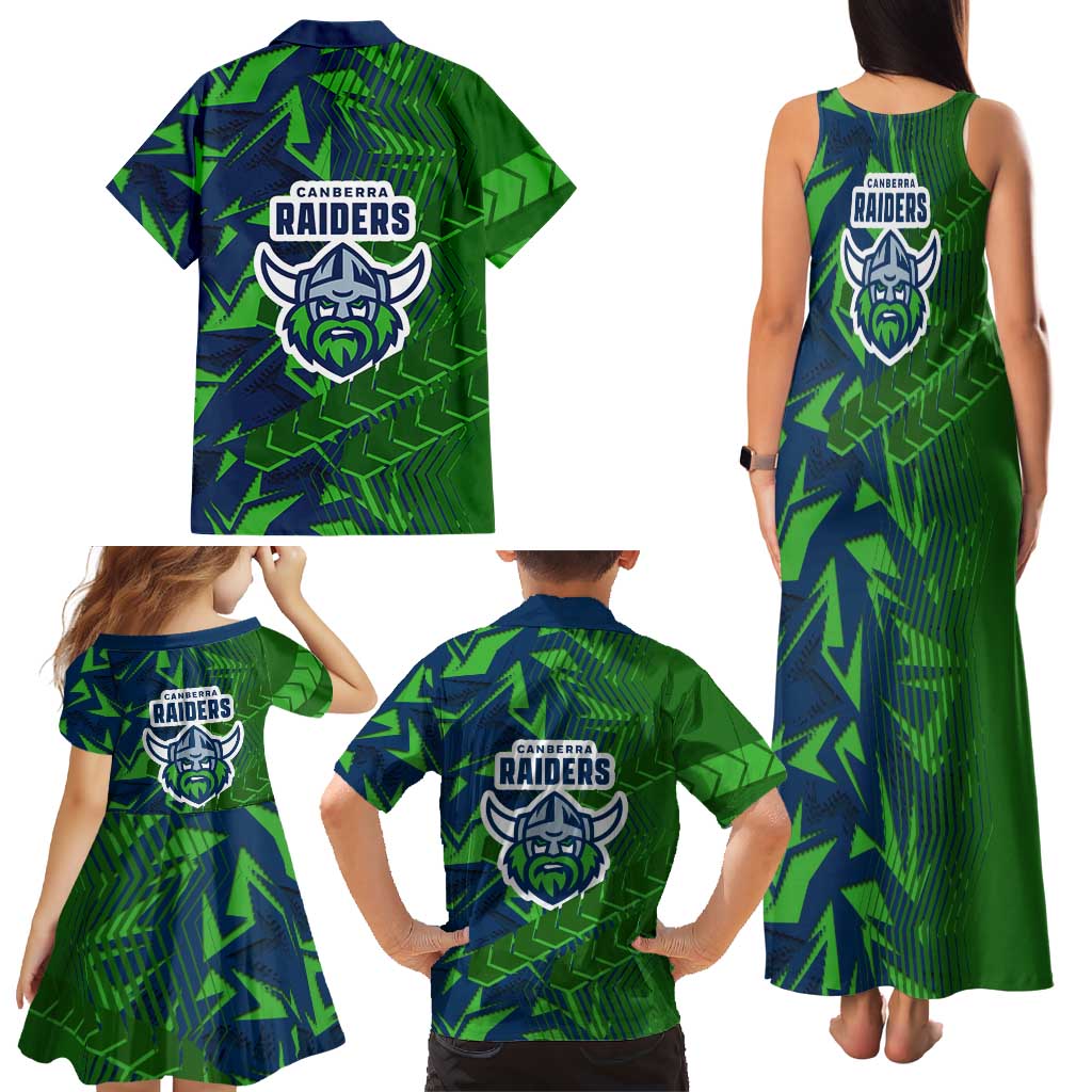 Canberra Raiders Rugby Family Matching Tank Maxi Dress and Hawaiian Shirt Fierce Mascot Geometric Tribal Art