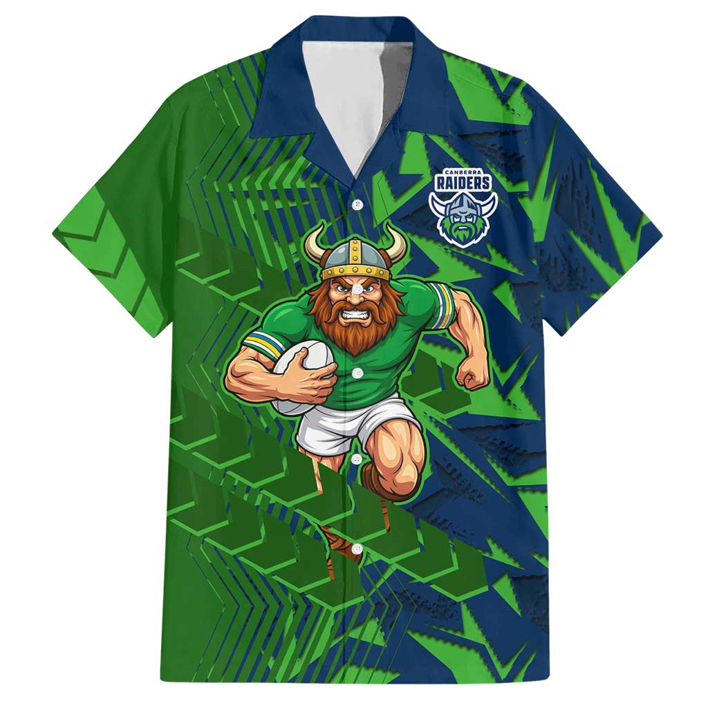 Canberra Raiders Rugby Hawaiian Shirt Fierce Mascot Geometric Tribal Art