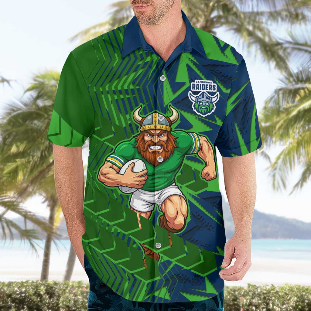 Canberra Raiders Rugby Hawaiian Shirt Fierce Mascot Geometric Tribal Art