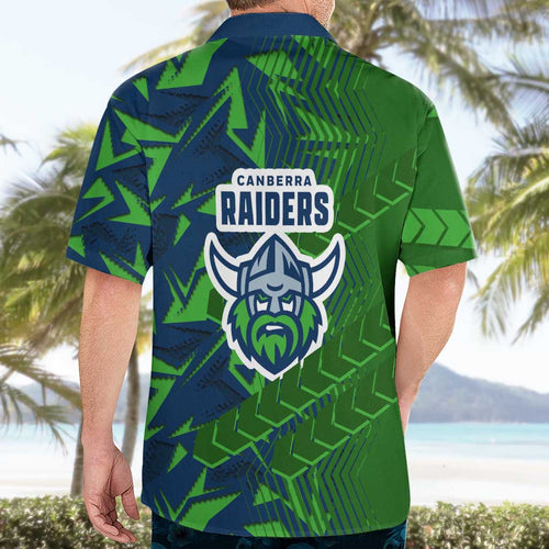 Canberra Raiders Rugby Hawaiian Shirt Fierce Mascot Geometric Tribal Art