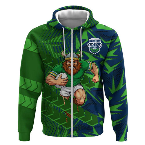 Canberra Raiders Rugby Hoodie Fierce Mascot Geometric Tribal Art