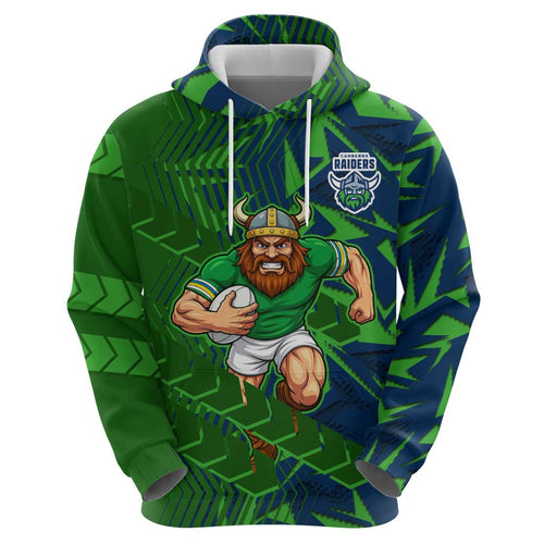 Canberra Raiders Rugby Hoodie Fierce Mascot Geometric Tribal Art