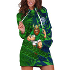 Canberra Raiders Rugby Hoodie Dress Fierce Mascot Geometric Tribal Art