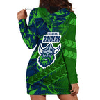 Canberra Raiders Rugby Hoodie Dress Fierce Mascot Geometric Tribal Art