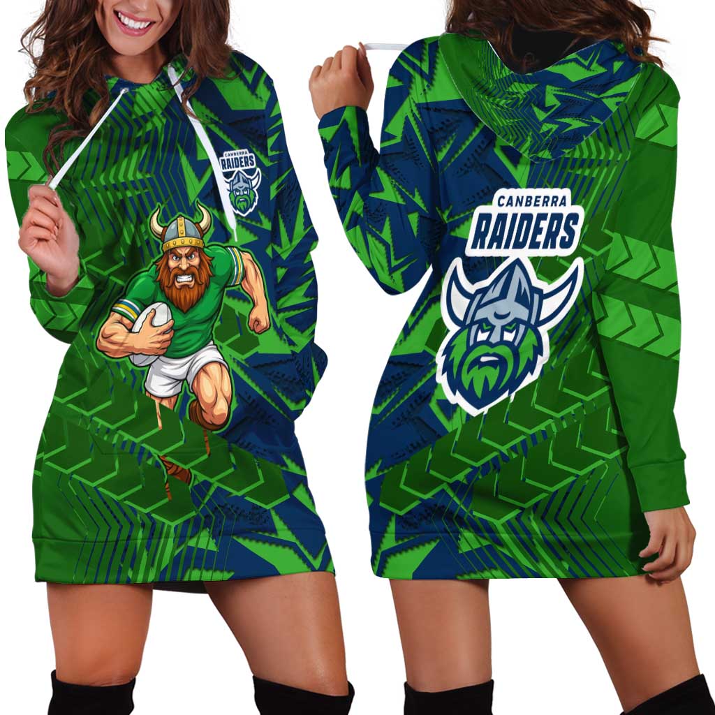 Canberra Raiders Rugby Hoodie Dress Fierce Mascot Geometric Tribal Art