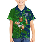 Canberra Raiders Rugby Kid Hawaiian Shirt Fierce Mascot Geometric Tribal Art
