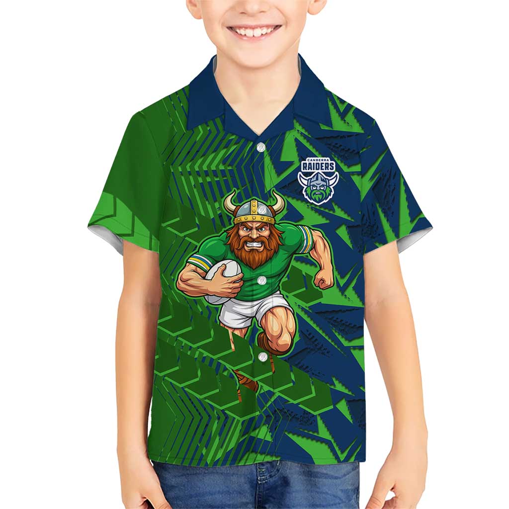 Canberra Raiders Rugby Kid Hawaiian Shirt Fierce Mascot Geometric Tribal Art