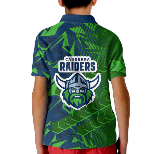 Canberra Raiders Rugby Kid Polo Shirt Fierce Mascot Geometric Tribal Art