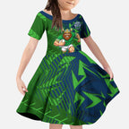Canberra Raiders Rugby Kid Short Sleeve Dress Fierce Mascot Geometric Tribal Art