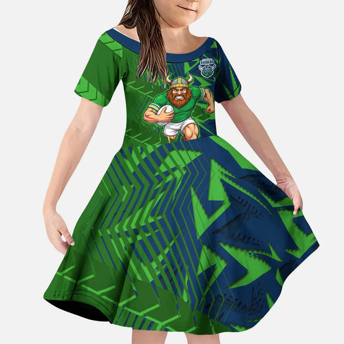 Canberra Raiders Rugby Kid Short Sleeve Dress Fierce Mascot Geometric Tribal Art