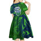 Canberra Raiders Rugby Kid Short Sleeve Dress Fierce Mascot Geometric Tribal Art