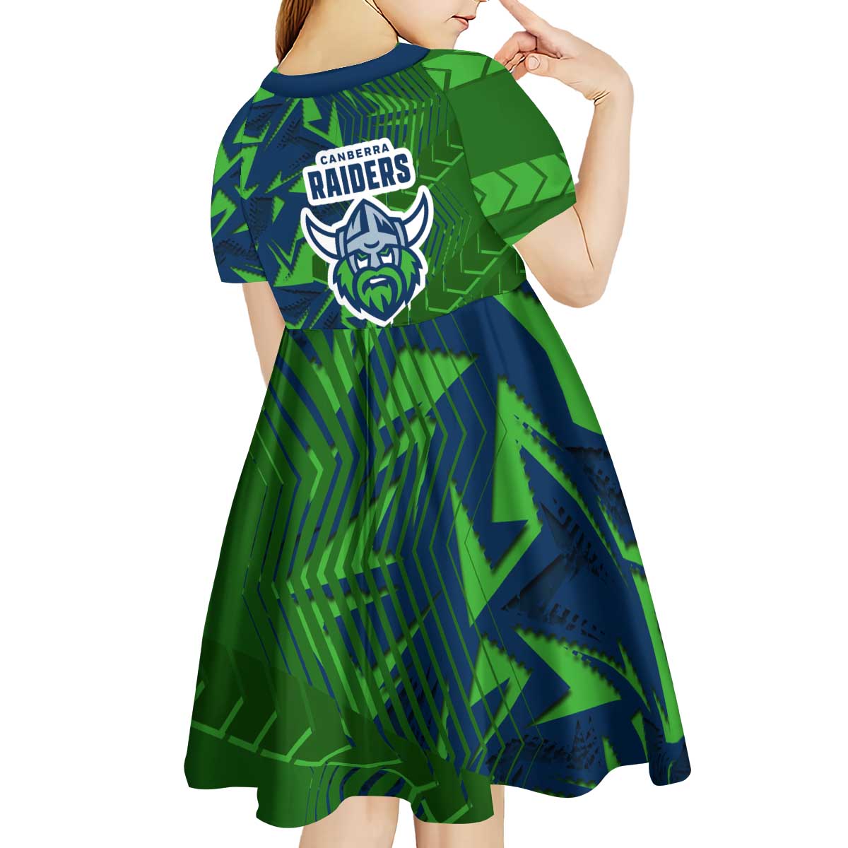Canberra Raiders Rugby Kid Short Sleeve Dress Fierce Mascot Geometric Tribal Art