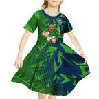 Canberra Raiders Rugby Kid Short Sleeve Dress Fierce Mascot Geometric Tribal Art
