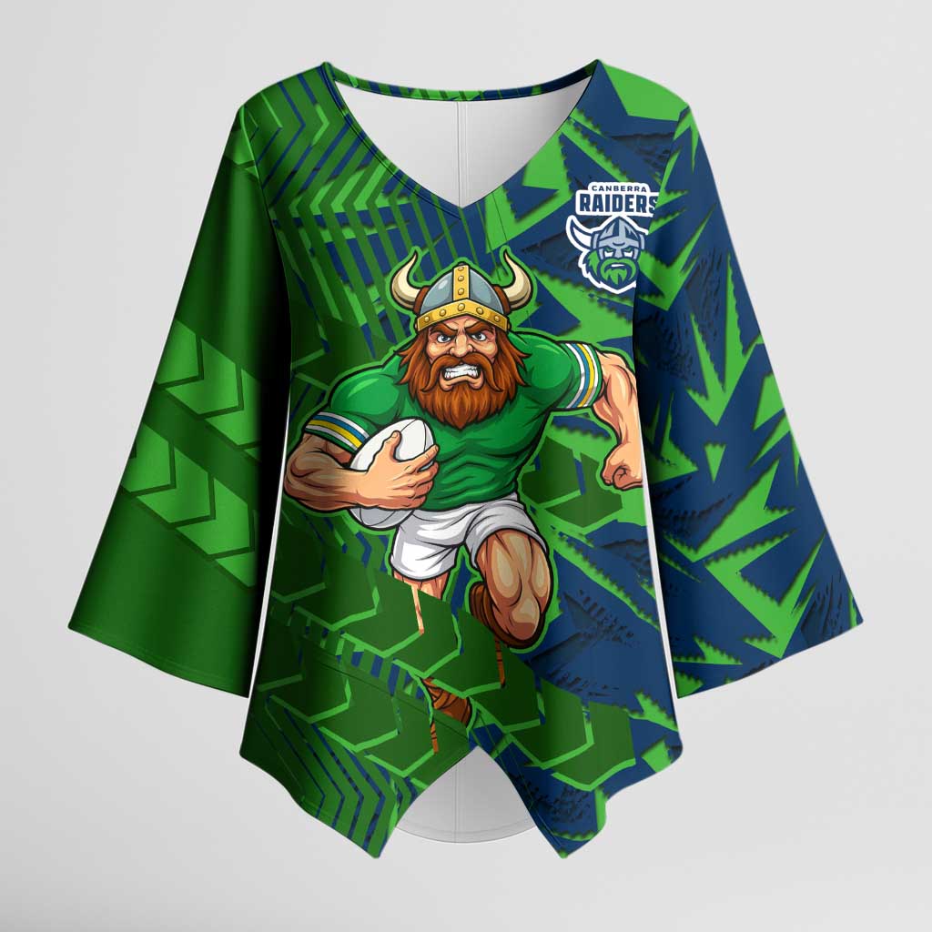 Canberra Raiders Rugby Kimono Sleeve Blouse Fierce Mascot Geometric Tribal Art