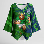 Canberra Raiders Rugby Kimono Sleeve Blouse Fierce Mascot Geometric Tribal Art
